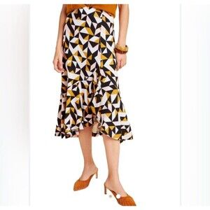 Maeve Anthropologie Tanya Knit Asymmetrical Geometric Ruffle Midi Skirt